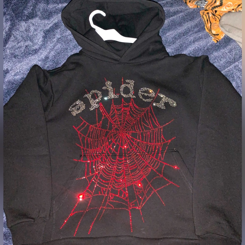 Sp5der rhinestone hoodie Size S